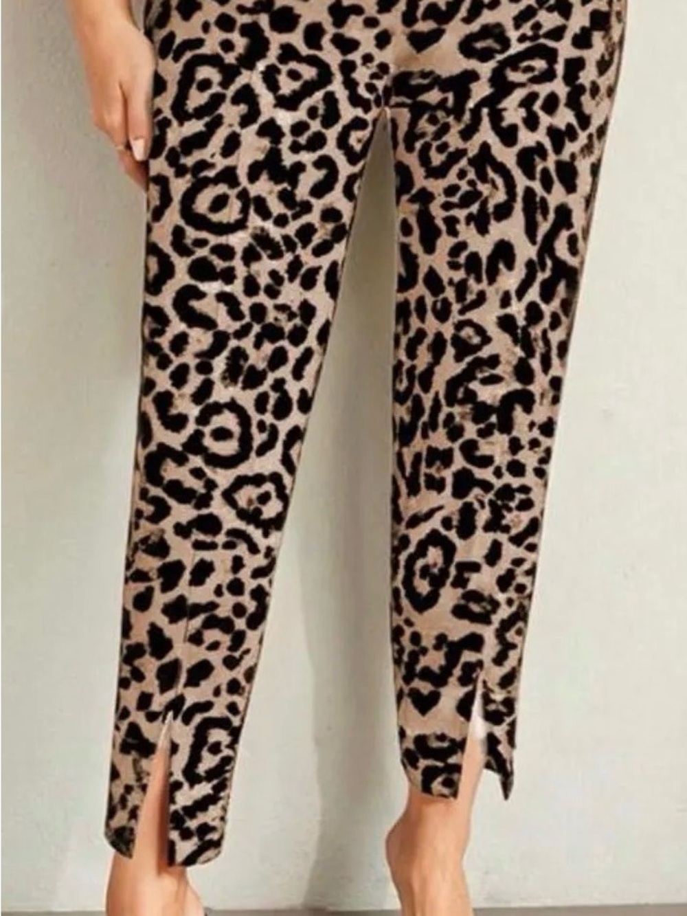SHEIN Taupe & Black Leopard Print Slim Ankle Pants